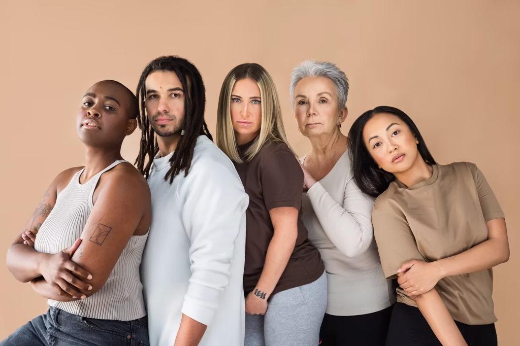 group of multi-ethnic people with radiant skin after receiving cosmetic services at Kontour